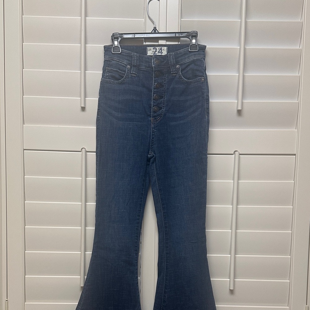 We The Free Navy High-Rise Flare Button-Front Jeans